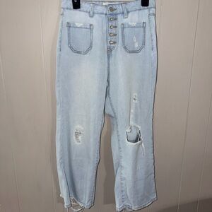 Trendy Light Blue Wide Leg Jeans